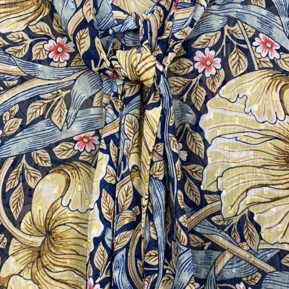 Rare H&M x William Morris & Co 6 Floral Pimpernel Print Top Blouse Tie-front - Picture 7 of 15